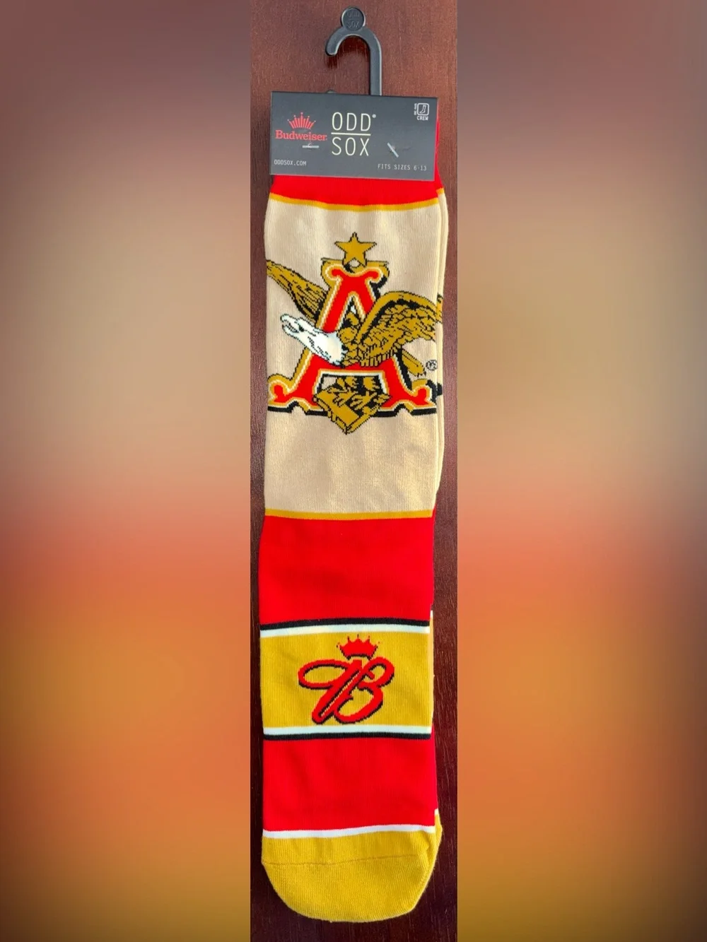 BUDWEISER ODD SOX NOVELTY CREW SOCKS NWT MEN’S SHOE SIZE 6-13